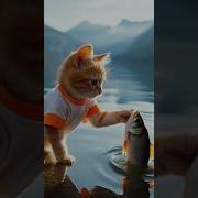 Милый Котик Он Кушает Рыбку